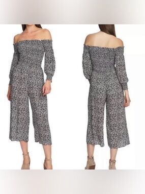 1. State Floral Printed Smocked Long Sleeve Cropped Jumpsuit Medium